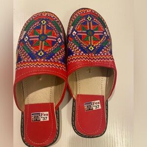 Red Embroidered Moroccan Babbosh Shoes